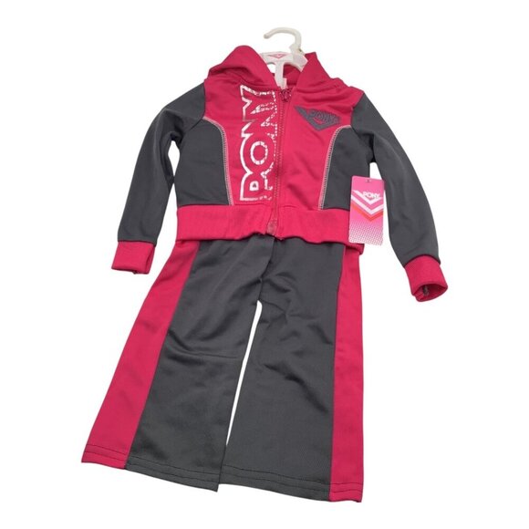 Pony Baby Girl 12M Sweatsuit Pink & Black Hoodie Pants Set Polyester Graphic - Picture 1 of 12